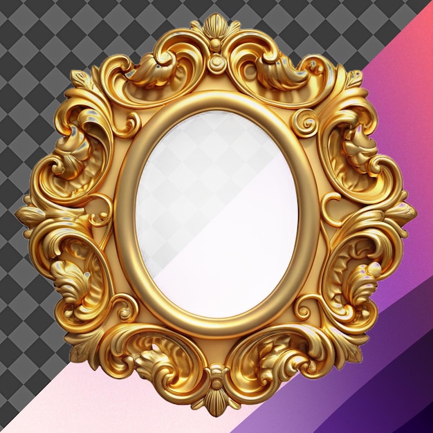 Ilustración de renderización en 3D del marco oval dorado
