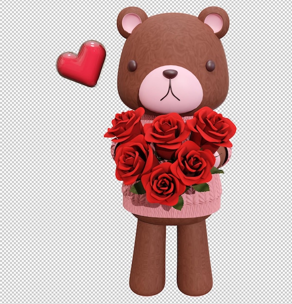 Ilustración de renderización 3D de un oso pequeño con ropa rosa sobre un fondo transparente