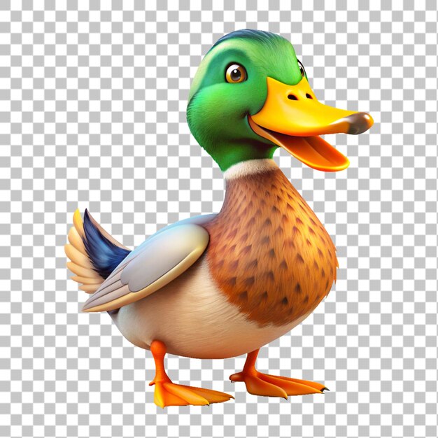 Ilustración de renderización 3D del pato aislado en un fondo transparente