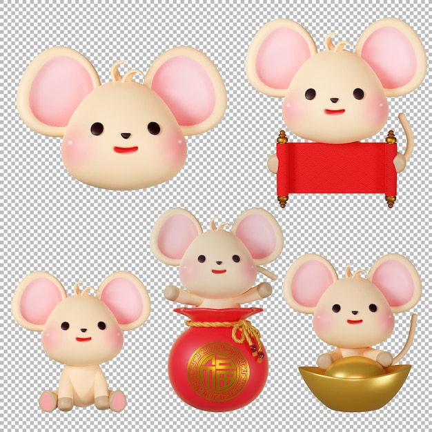 PSD ilustración de renderización 3d de una rata con signo zodiacal transparente de fondo