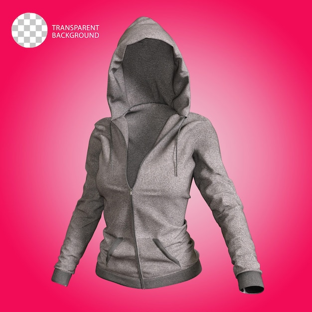 Ilustración renderizada en 3D aislada de tela de moda para mujeres con capucha