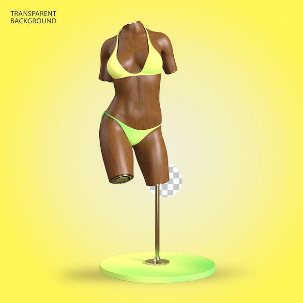 PSD ilustración renderizada en 3d aislada del traje de baño de bikini del maniquí