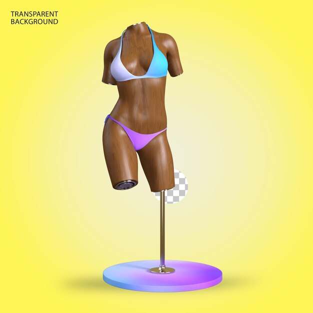 PSD ilustración renderizada en 3d aislada del traje de baño de bikini del maniquí