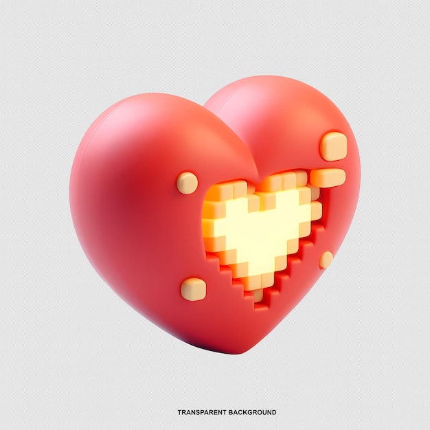 Ilustración renderizada en 3D del icono del corazón del píxel