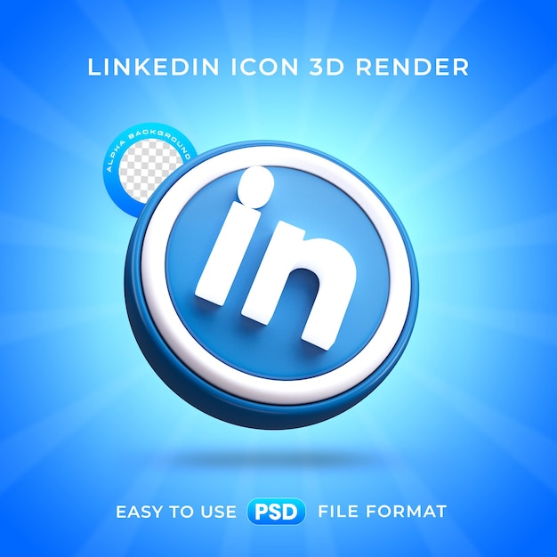 Ilustración de renderizado 3D aislado de un icono con el logo de Linkedin