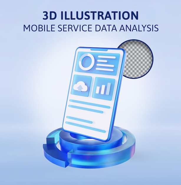 PSD ilustración de renderizado 3d de análisis de datos de servicio móvil