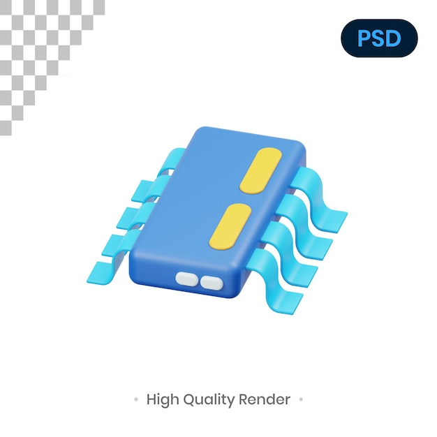 Ilustración de renderizado 3D de chip de computadora PSD Premium