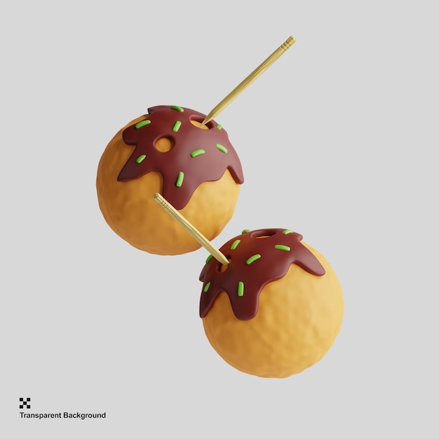 Ilustración de renderizado 3d de comida callejera takoyaki