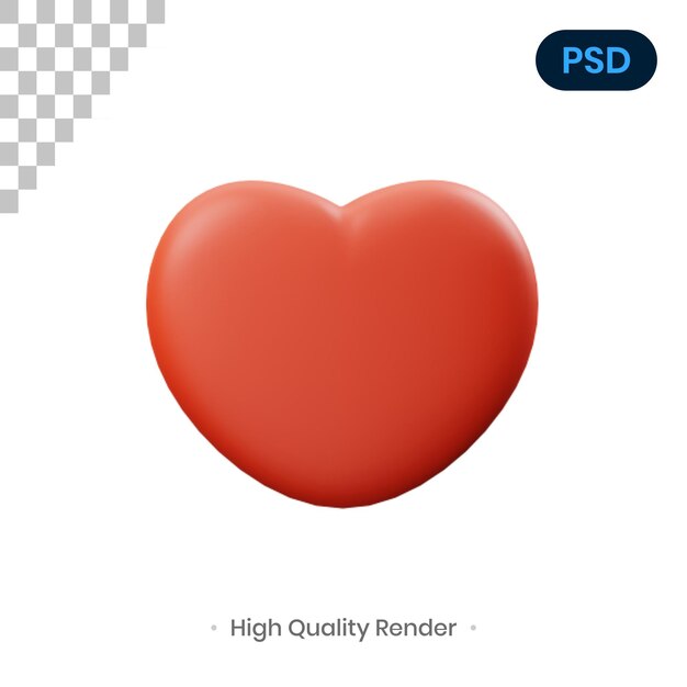 Ilustración de renderizado 3d de corazón PSD premium