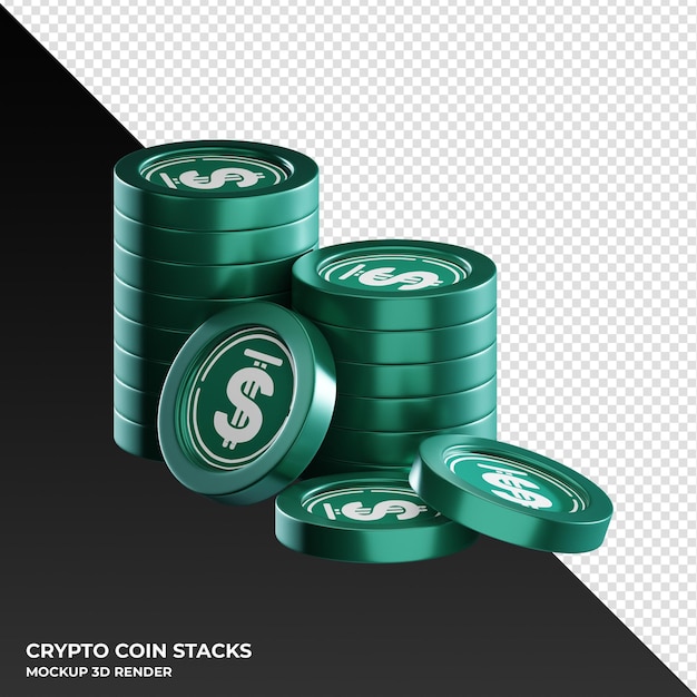 Ilustración de renderizado 3d de criptomonedas de pilas de monedas usdd