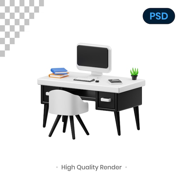 PSD ilustración de renderizado 3d de escritorio en casa psd premium