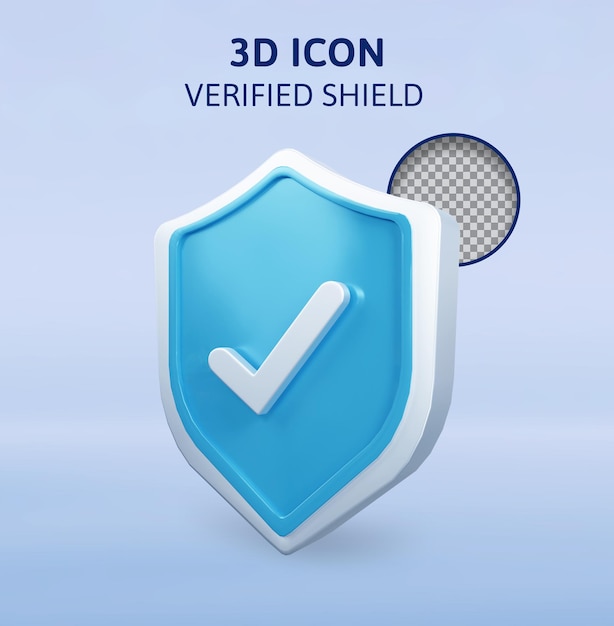 PSD ilustración de renderizado 3d de escudo verificado