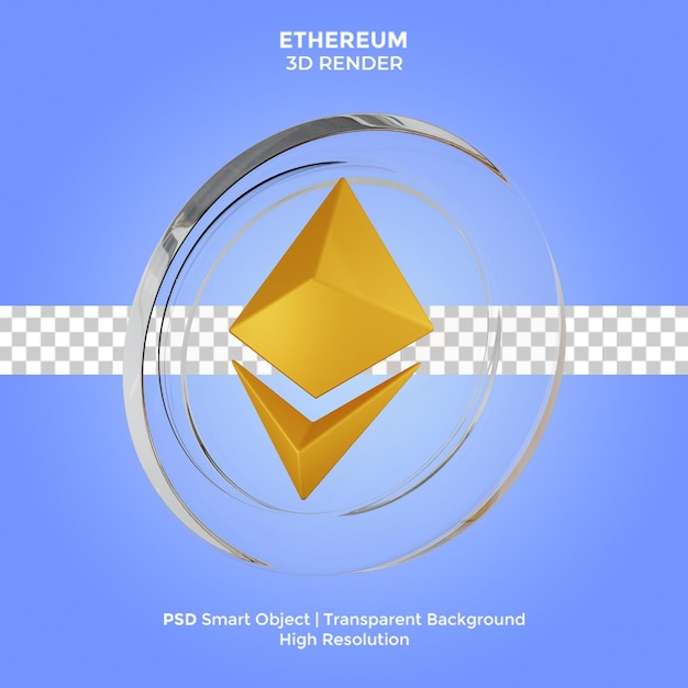 Ilustración de renderizado 3D de Ethereum PSD premium aislado