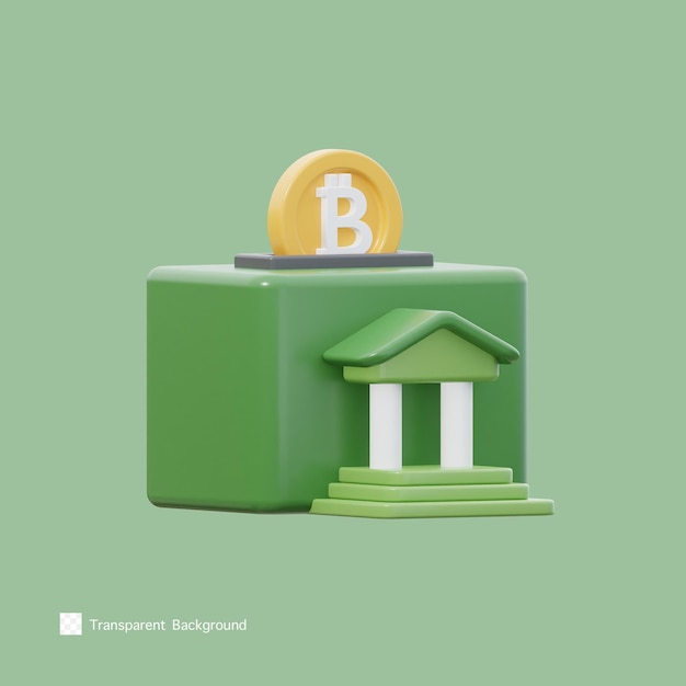 Ilustración de renderizado 3d de icono de banco bitcoin