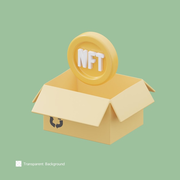 PSD ilustración de renderizado 3d de icono de caja nft