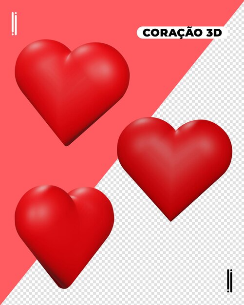 Ilustración de renderizado 3D del icono del corazón de PSD