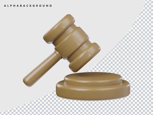 Ilustración de renderizado 3D de icono de mazo de justicia