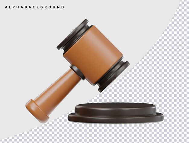 Ilustración de renderizado 3D de icono de mazo de justicia