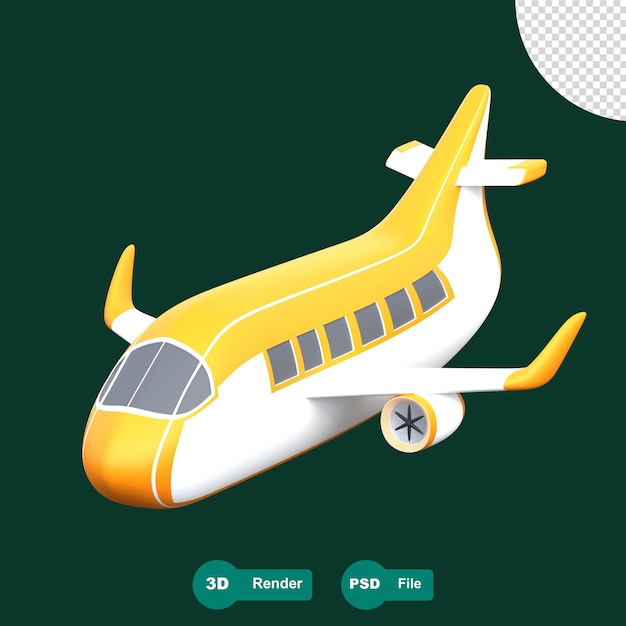 Ilustración de renderizado 3D icono de viaje en avión fondo alfa