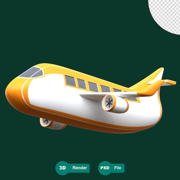 Ilustración de renderizado 3D icono de viaje en avión fondo alfa