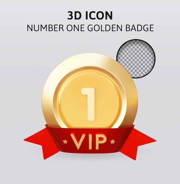 Ilustración de renderizado 3d de insignia de oro vip número uno