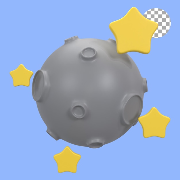 Ilustración de renderizado 3D de la luna con la estrella