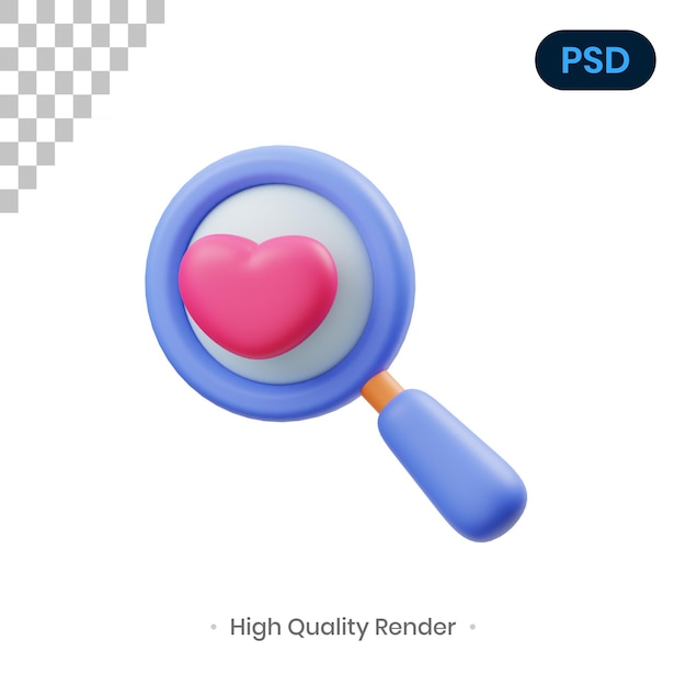 Ilustración de renderizado 3D de lupa PSD Premium