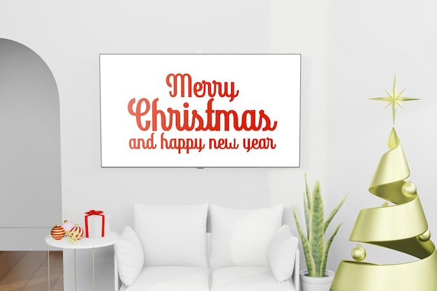 Ilustración de renderizado 3D de maqueta de cartel de marco en fondo interior moderno en tema de año nuevo de navidad