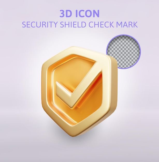 Ilustración de renderizado 3d de marca de verificación de escudo de seguridad