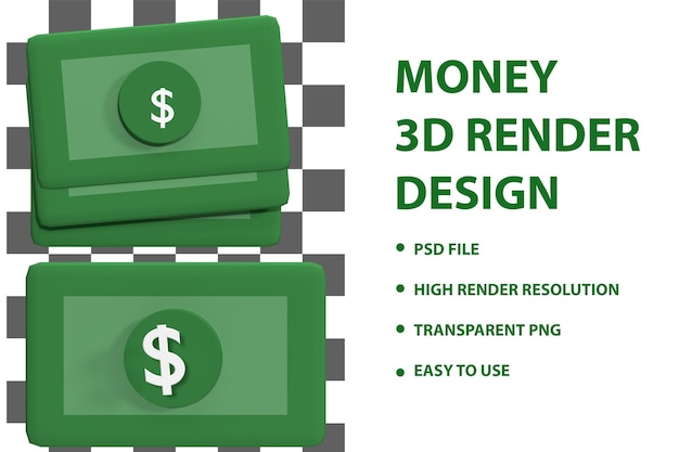 Ilustración de renderizado 3d de png transparente de dólar de dinero en formato psd