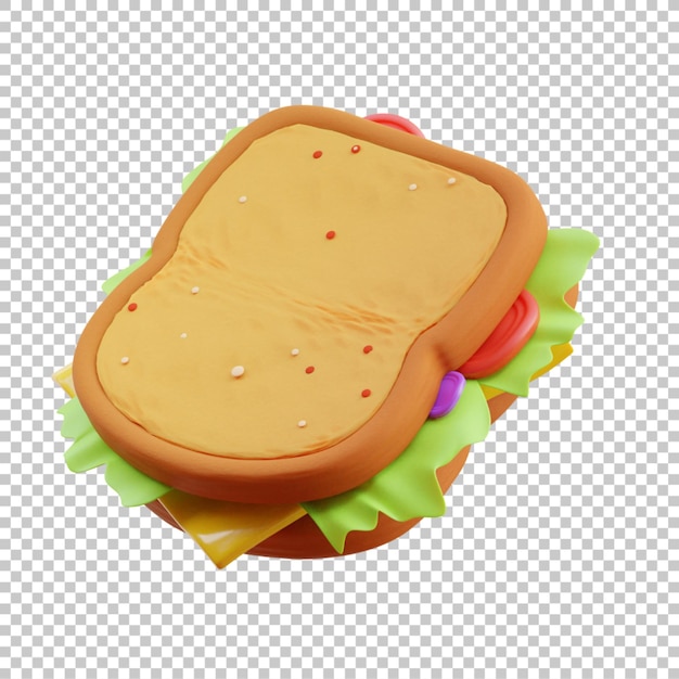 Ilustración de renderizado 3D sándwich aislado psd premium