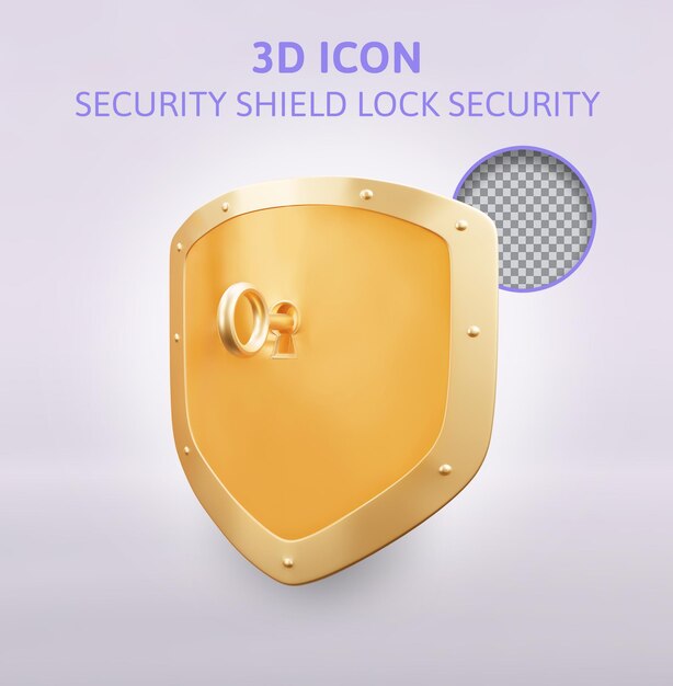 Ilustración de renderizado 3d de seguridad de bloqueo de escudo de seguridad