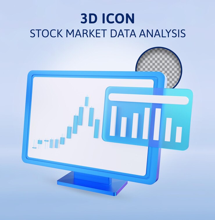PSD ilustración de representación 3d de análisis de datos del mercado de valores