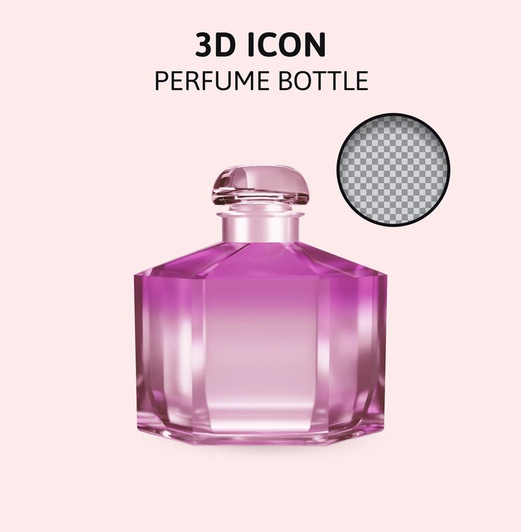 PSD ilustración de representación 3d de botella de perfume vacía