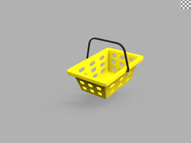 Ilustración de representación 3d de cestas de la compra vacías amarillas para el mercado de la representación 3d de la tienda