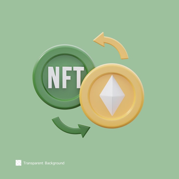 Ilustración de representación 3d del icono de conversión de nft