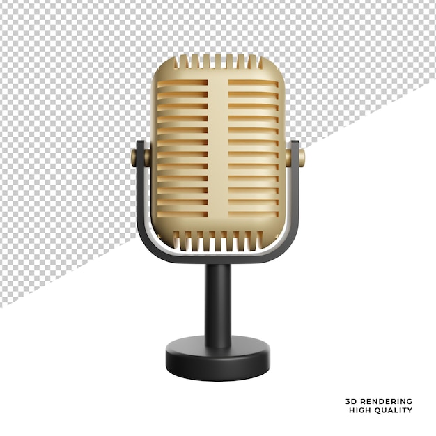 Ilustración de representación 3d del icono de vista frontal del premio de oro del micrófono sobre fondo transparente