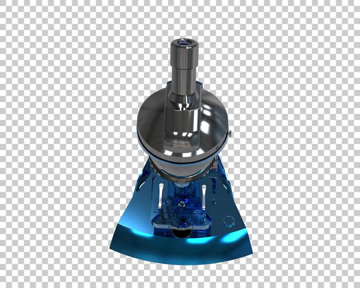 PSD ilustración de representación 3d de un microscopio aislado en el fondo