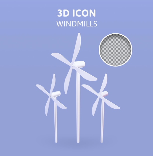 Ilustración de representación 3d de molinos de viento
