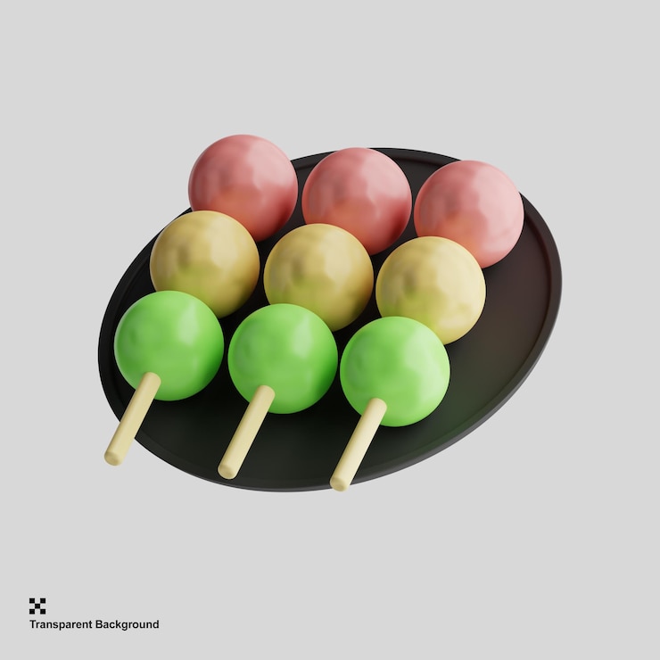 PSD ilustración de representación 3d de palos de dango japonés
