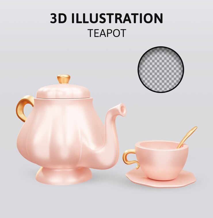 PSD ilustración de representación 3d de tetera de cerámica y tetera