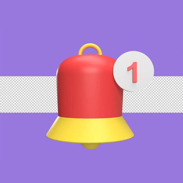 Ilustración de representación de concepto de estilo de dibujos animados de modelo de icono 3d de campana de notificación