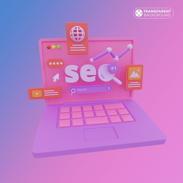 PSD la ilustración de los resultados de búsqueda de seo aparece en primer lugar y aumenta el tráfico web