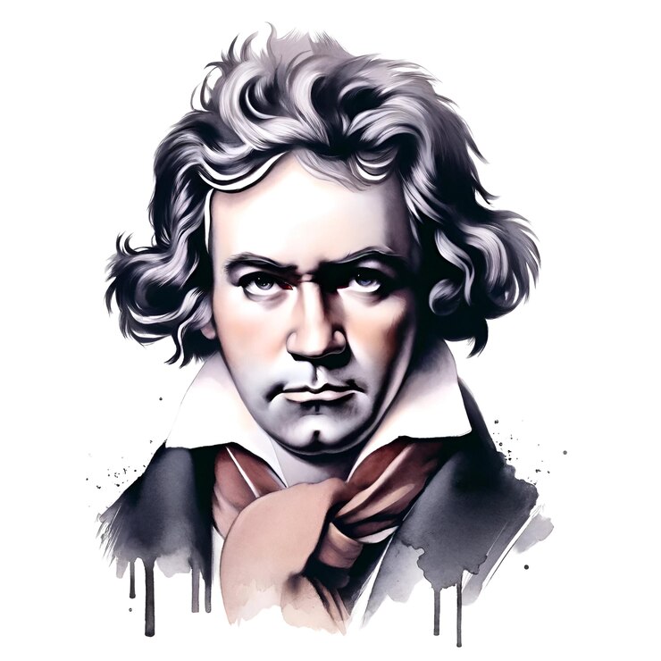 PSD ilustración de retrato en acuarela de ludwig van beethoven