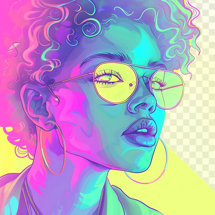 PSD ilustración de retrato fluorescente caprichosa con tema artístico