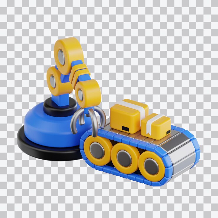 PSD ilustración de robots industriales en 3d