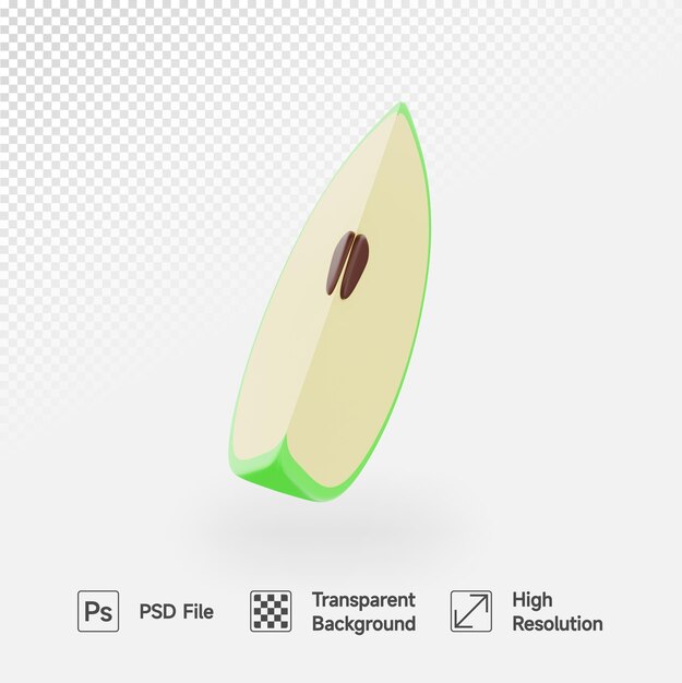 PSD ilustración en rodajas 3d de manzana verde