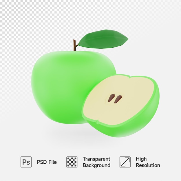 Ilustración en rodajas 3d de manzana verde