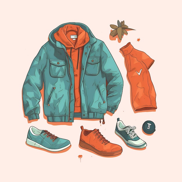 Ilustración de ropa de hombre de moda. conjunto de ropa y accesorios.