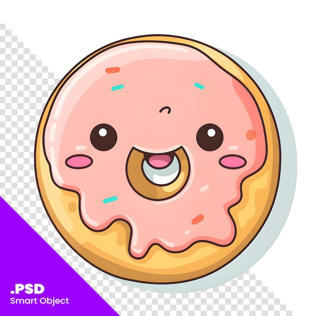 PSD ilustración de una rosquilla rosada con una cara feliz en una plantilla psd de fondo blanco